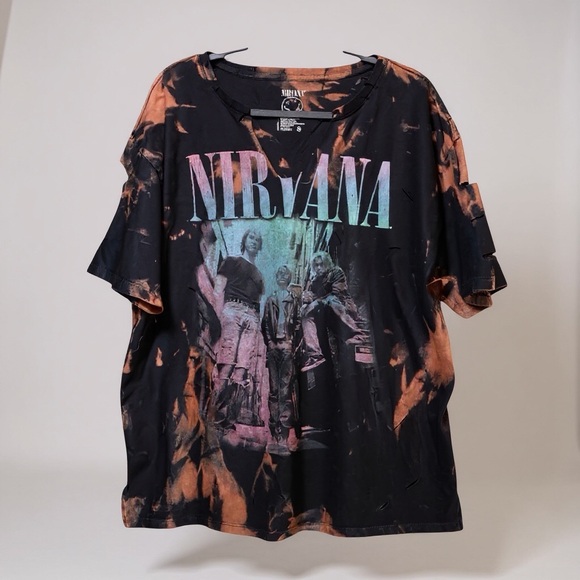 NIRVANA Handcrafted Upcycled Tee – 90s Grunge | Bleach & Distressed | Size S - Picture 1 of 7
